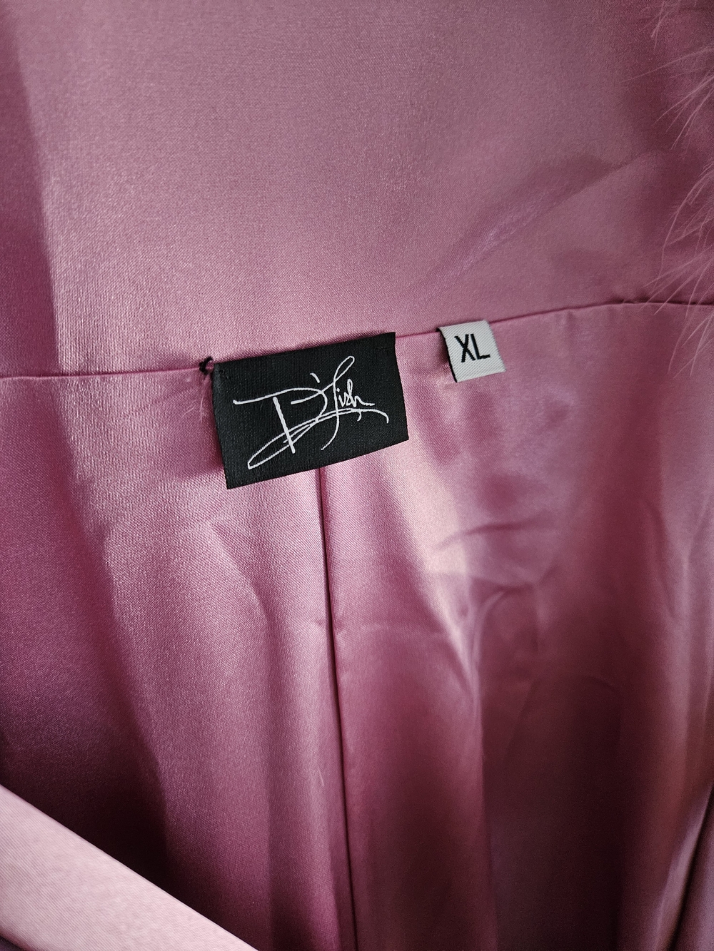 Catherine D'Lish Dominique Pink Satin Feather Trim Robe Dressing Gown XL - Picture 3 of 3
